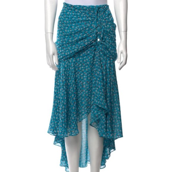 Veronica Beard Sevilla Skirt Ruched Floral Print Maxi Midi 10 Blue - Picture 2 of 5